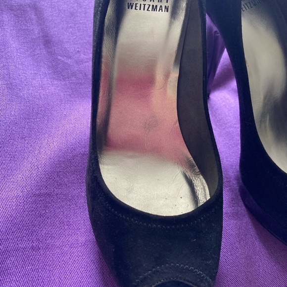 Stuart Weitzman Black Suede Peep Toe Platform Heels Size 7 - Picture 4 of 9
